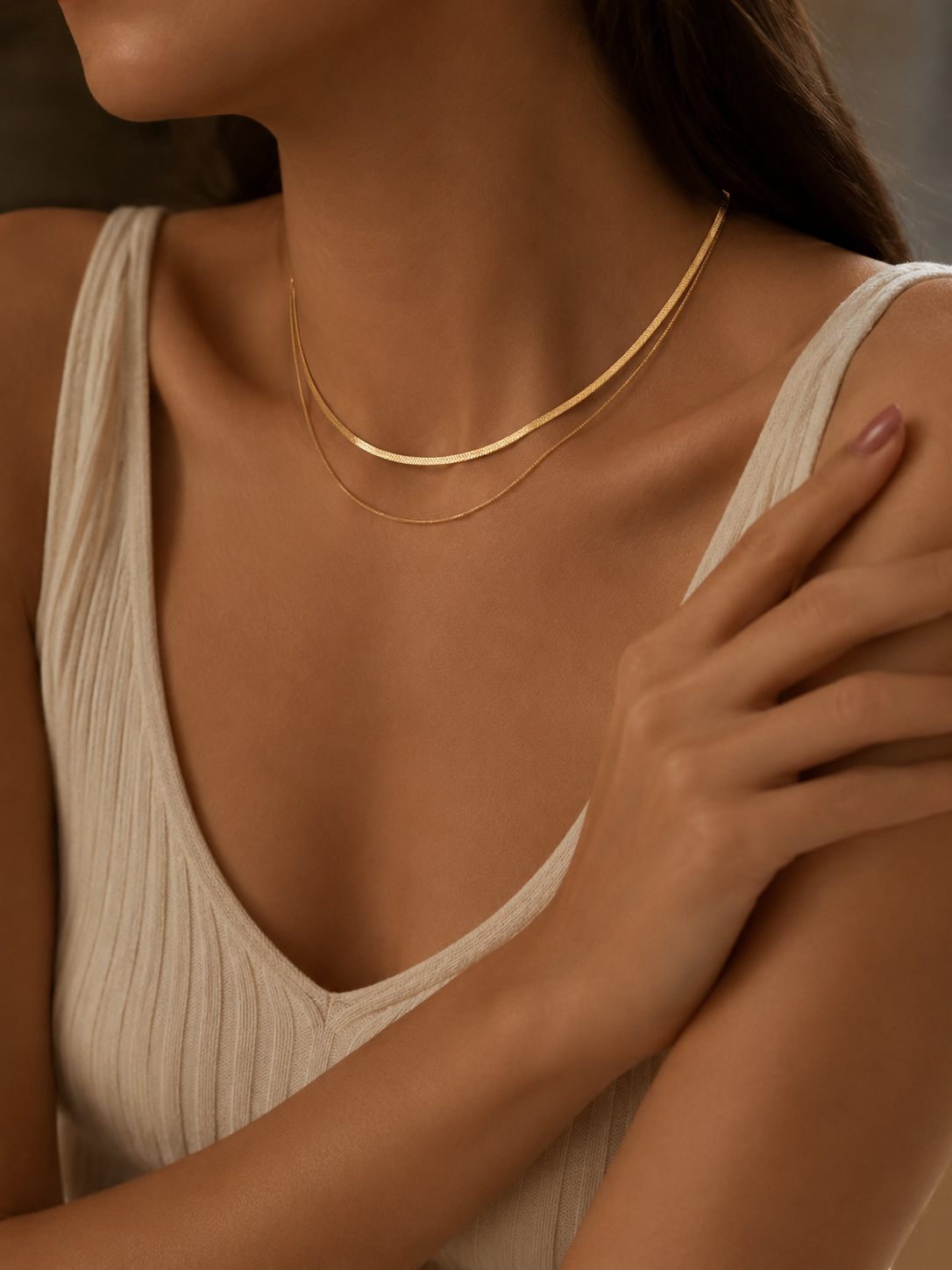 The Ligne Flat Herringbone Layered Necklace