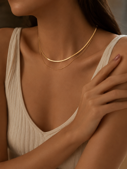The Ligne Flat Herringbone Layered Necklace