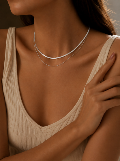 The Ligne Flat Herringbone Layered Necklace
