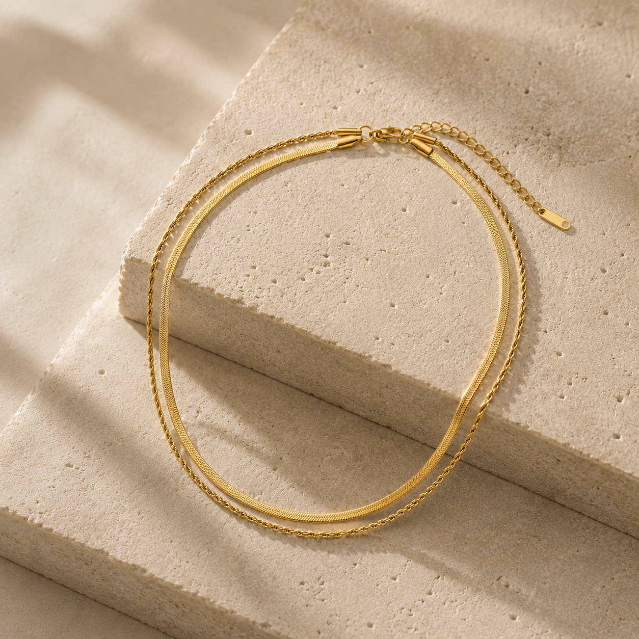 The Ligne Flat Herringbone Layered Necklace
