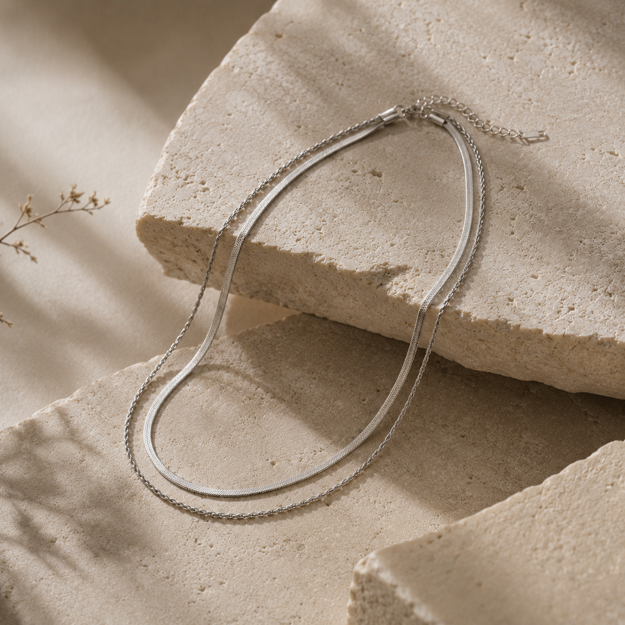The Ligne Flat Herringbone Layered Necklace