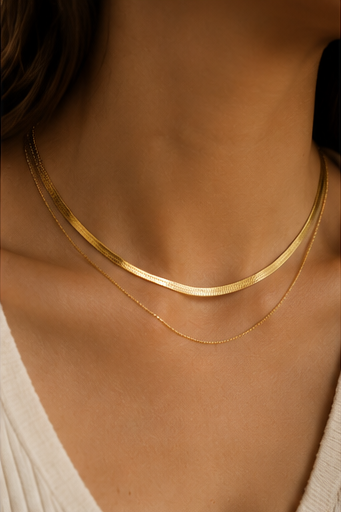 The Ligne Flat Herringbone Layered Necklace