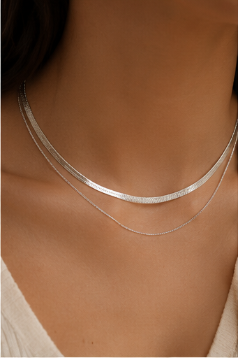 The Ligne Flat Herringbone Layered Necklace