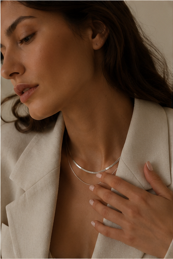 The Ligne Flat Herringbone Layered Necklace